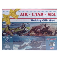 Model Plastikoway - ATLANTIS Models ZESTAW: Śmigłowiec H25 ARMY MULE 1/48, Czołg U.S. Sherman Tank 1/48, Łódź PT-207 MOSQUITO BOAT 1/102 - AMC9001